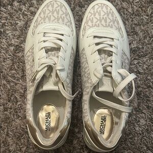 Michael Kors White and Gold Rhodes Signature Logo Trainer